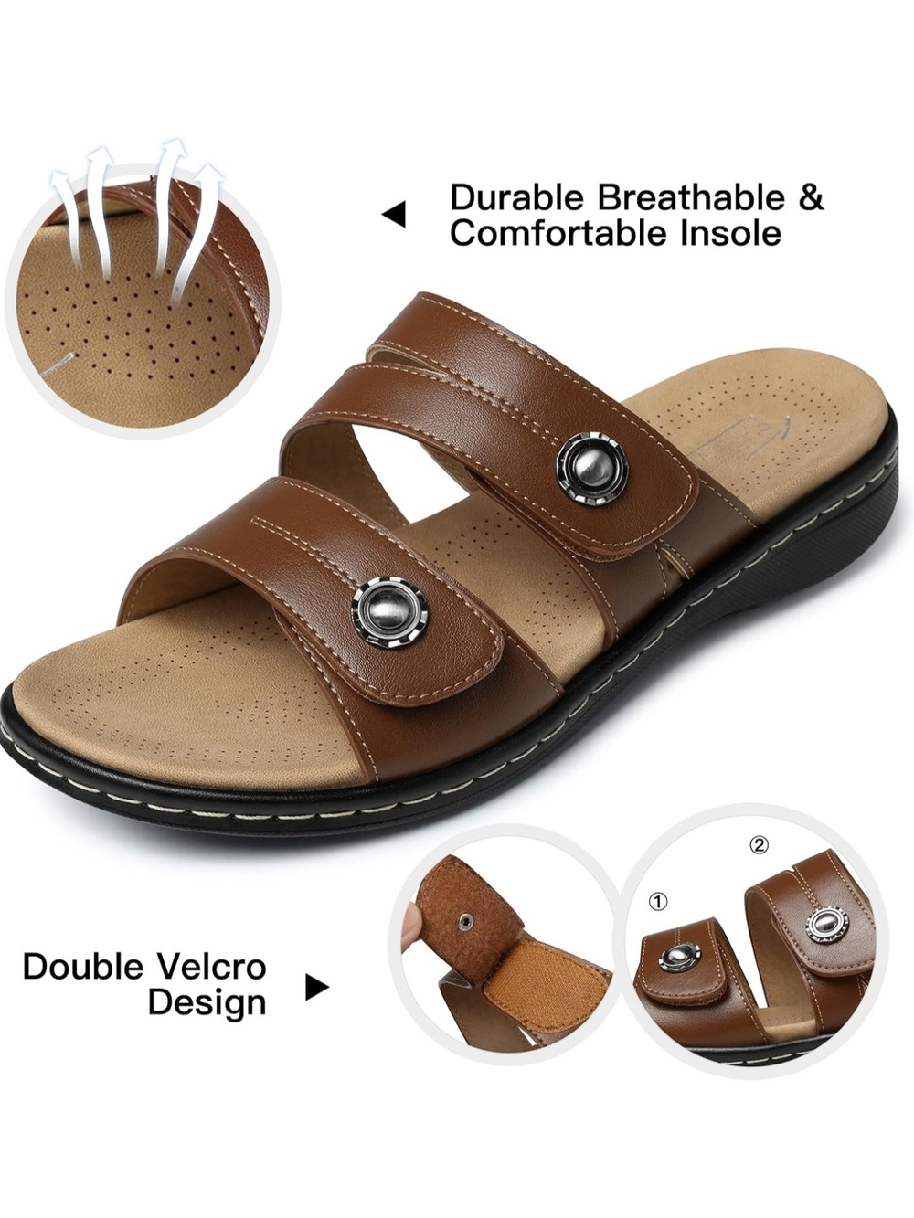 Women’s Brown Slide Walking Sandals with Adjustable Straps - Picture 2 of 4